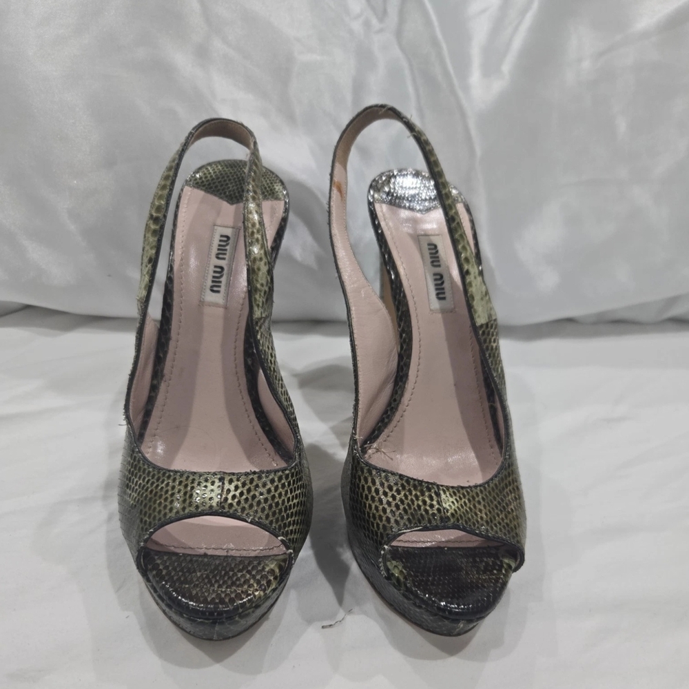 Miu Miu Olive and Black Platform Slingbacks